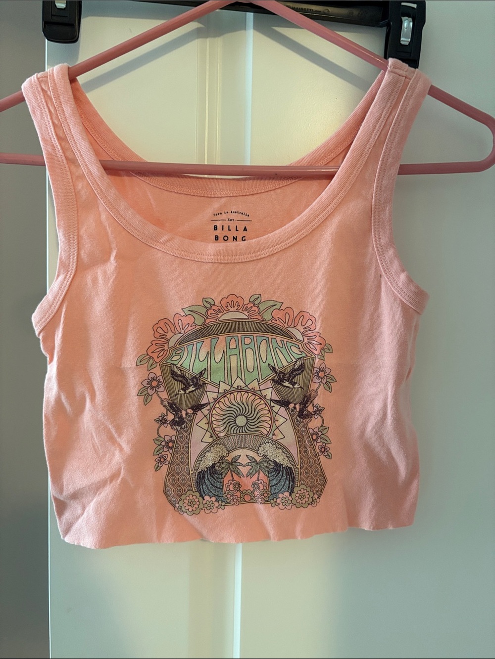 Billabong Peach Graphic Boho Crop Tank